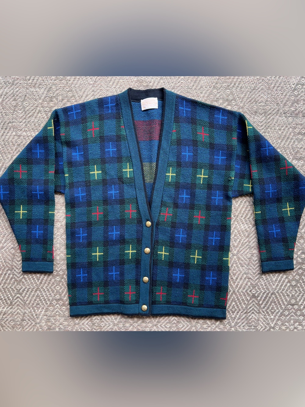 Vintage Pendleton Wool Cardigan Large Plaid Tartan Made in USA Sweater L